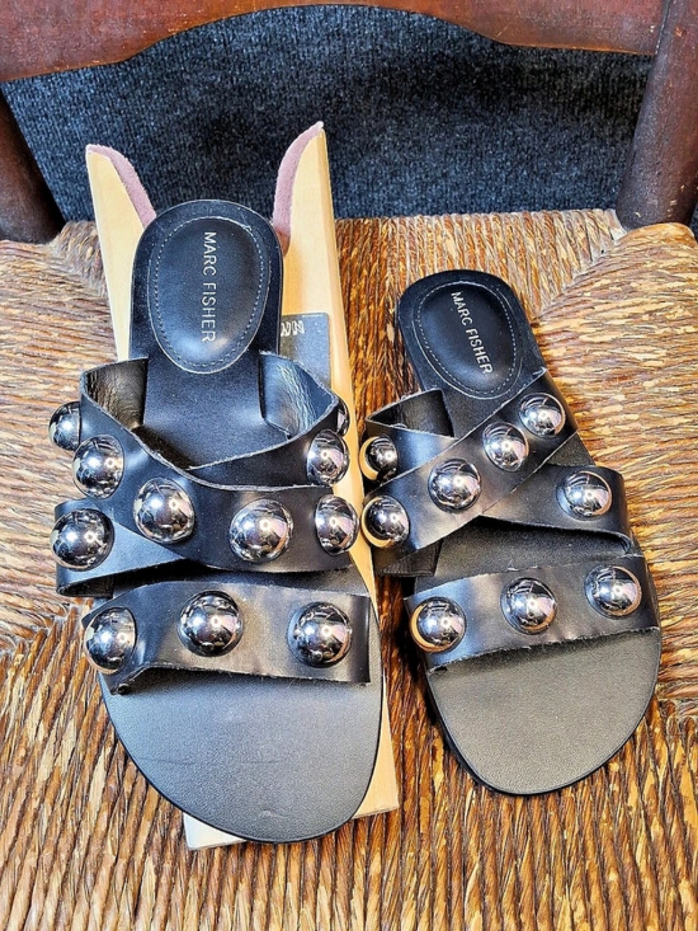 Marc Fisher Studded Slide Sandals in Black